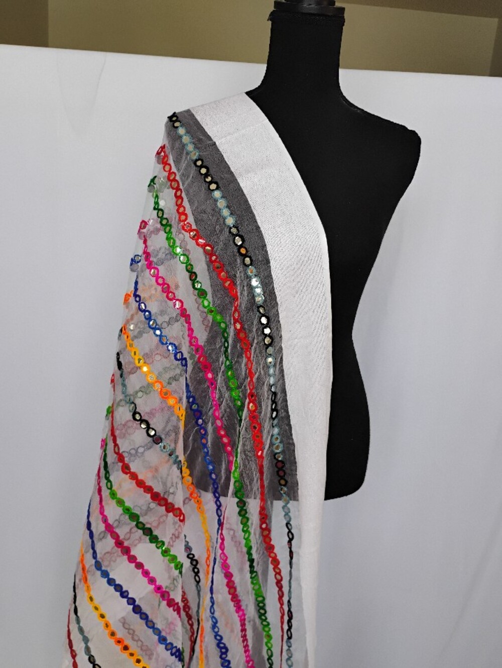 Black mirror work embroidered dupatta / scarf